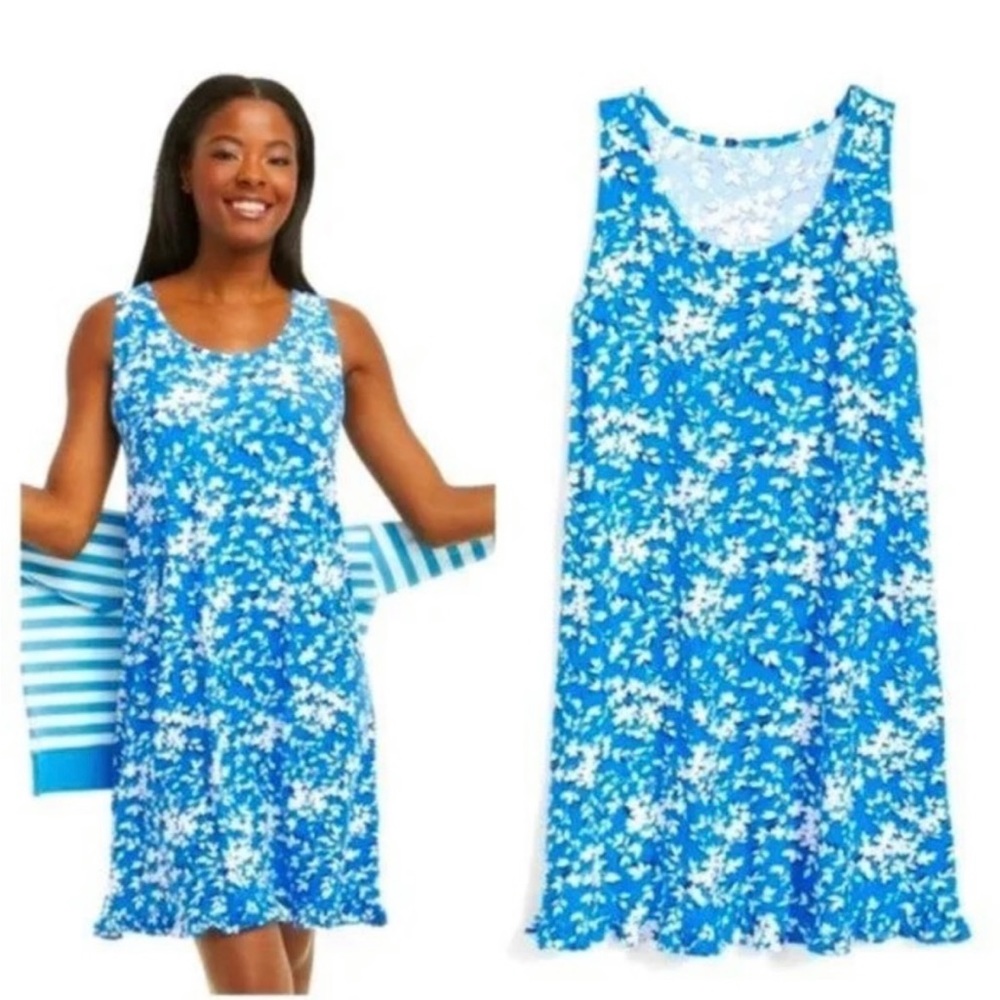 NWT Draper James L/XL Blue Wonder Nightgown Dress Blue White Floral Sleep